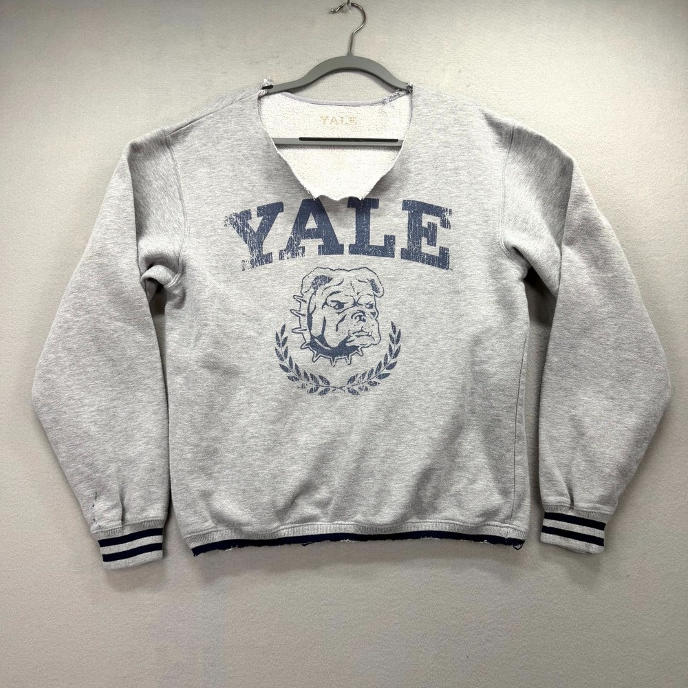 Yale Bulldogs Sweatshirt Mens Large Heather Gray NCAA Football Ivy Distressed